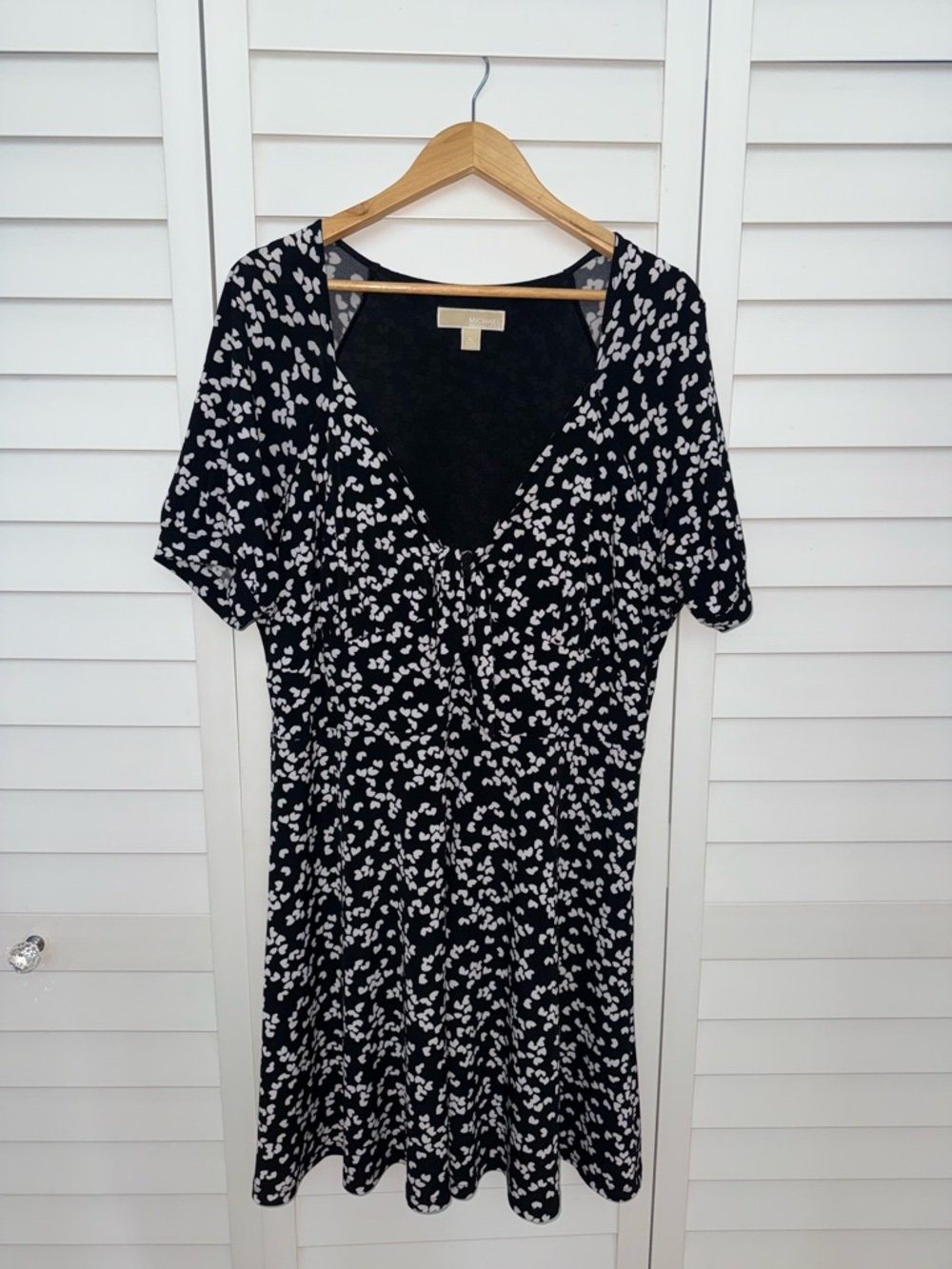 Michael Kors Black Midi Dress with White Floral Spot Print